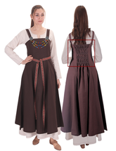FIORE Cotton Brown Apron Dress: Authentic Medieval Viking Cotton Pinafore